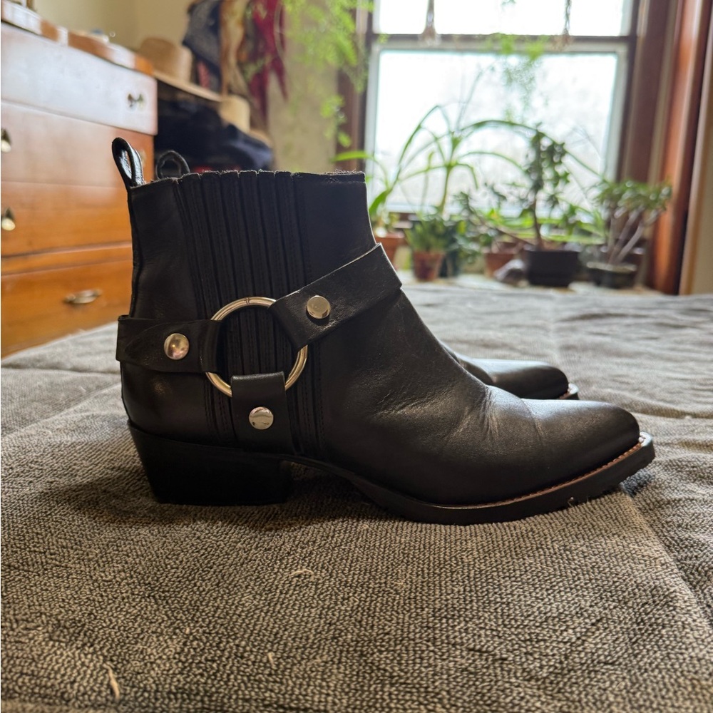 Black Leather Frye Ankle Boots